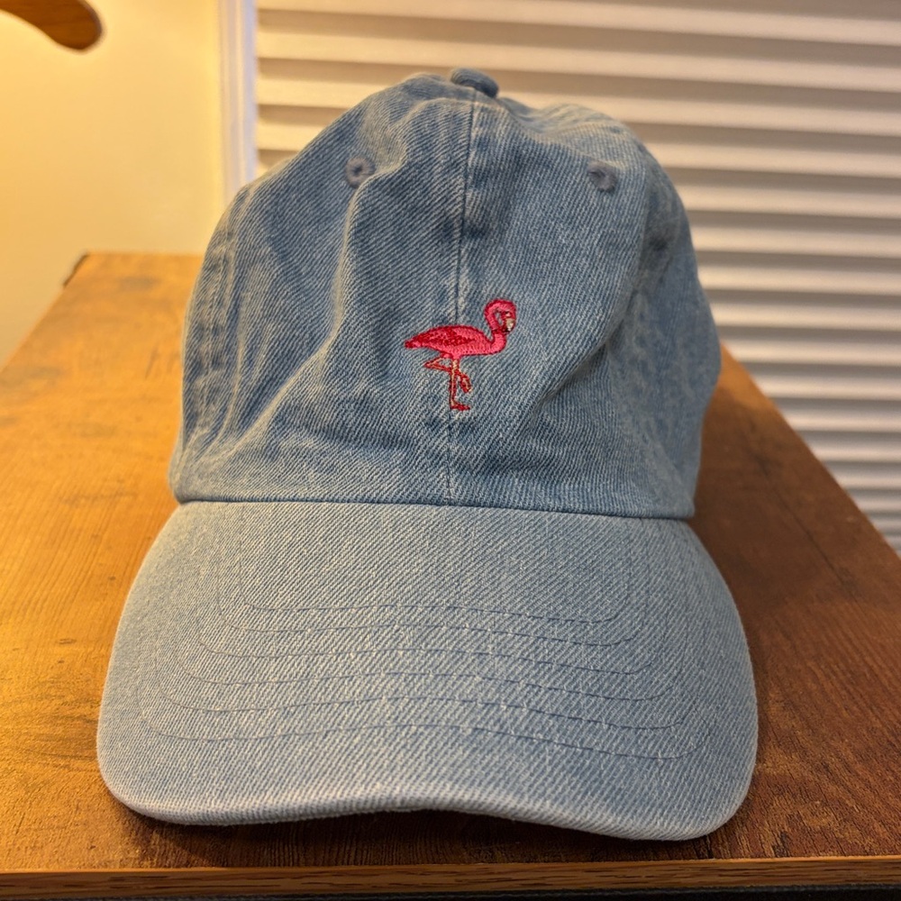 Blue Cap with Pink Flamingo Embroidery